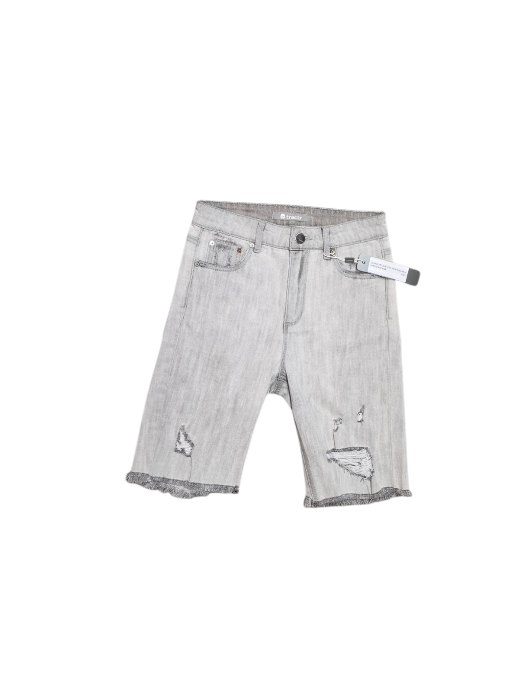 Tractr Light Gray Distressed Jean Shorts With Embroidered Back Pocket Detail